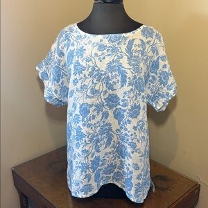 100 % linen, Bellambra Italy Blue Floral Oversized Blouse, medium, made in Italy
